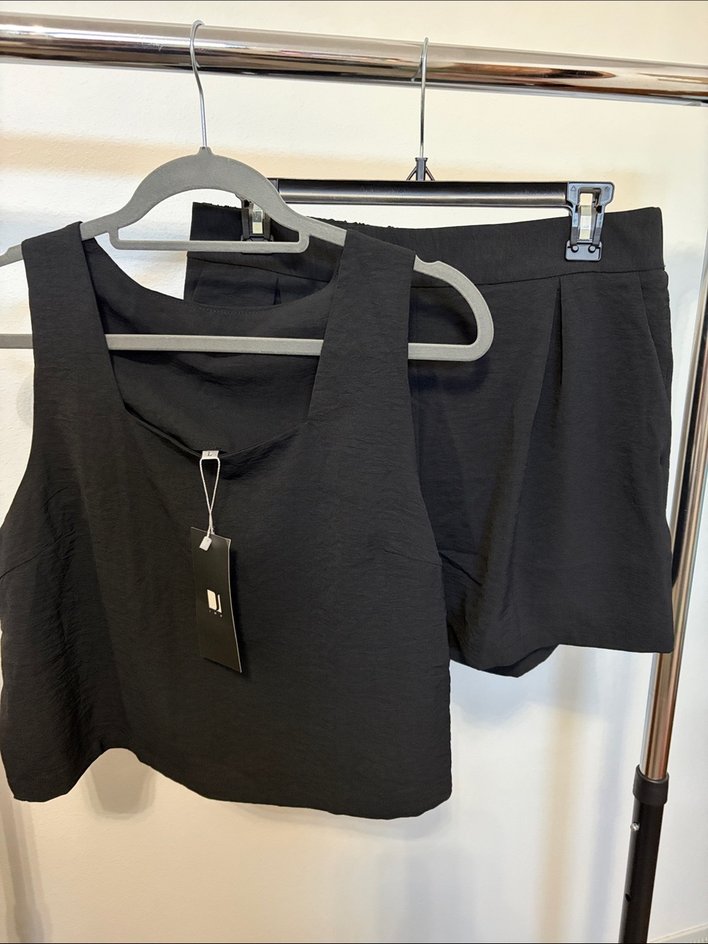 Black Two-Piece Cropped Tank & Shorts Set